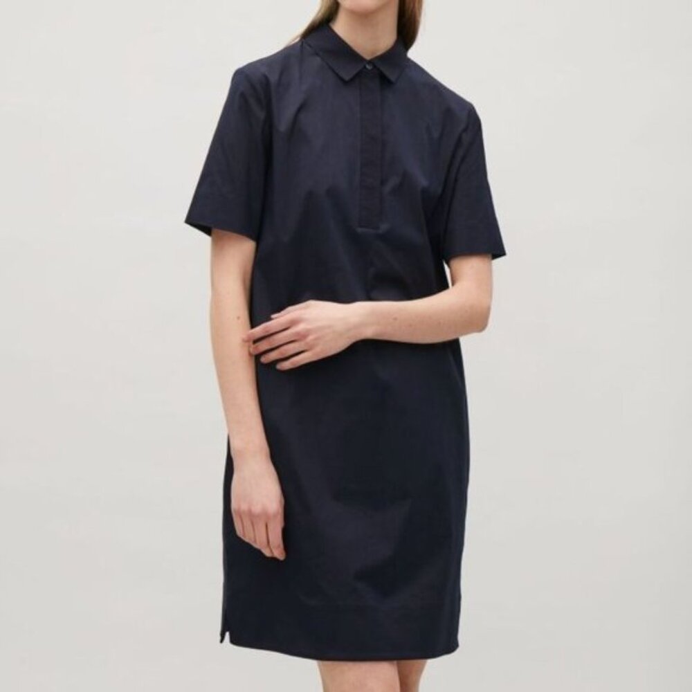 COS ~ Dark Navy Short Sleeve Grosgrain Shirt Dress in size US 2